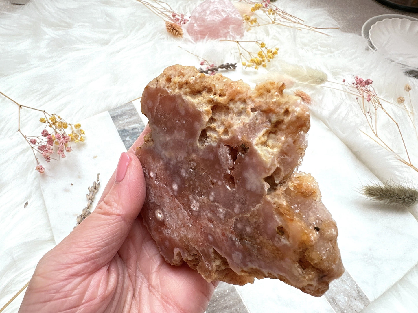 Pink Amethyst with Flower Agate Slab