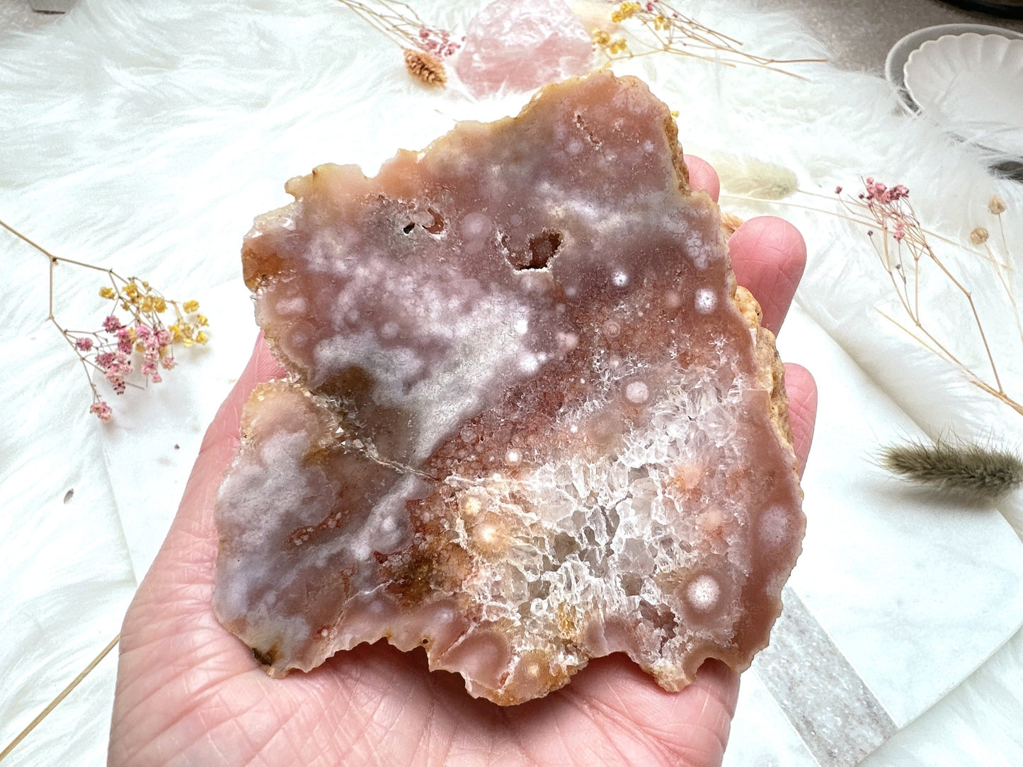 Pink Amethyst with Flower Agate Slab