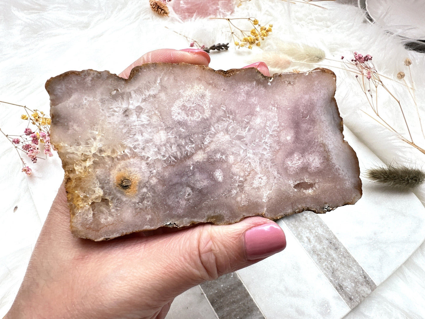 Pink Amethyst with Flower Agate Slab