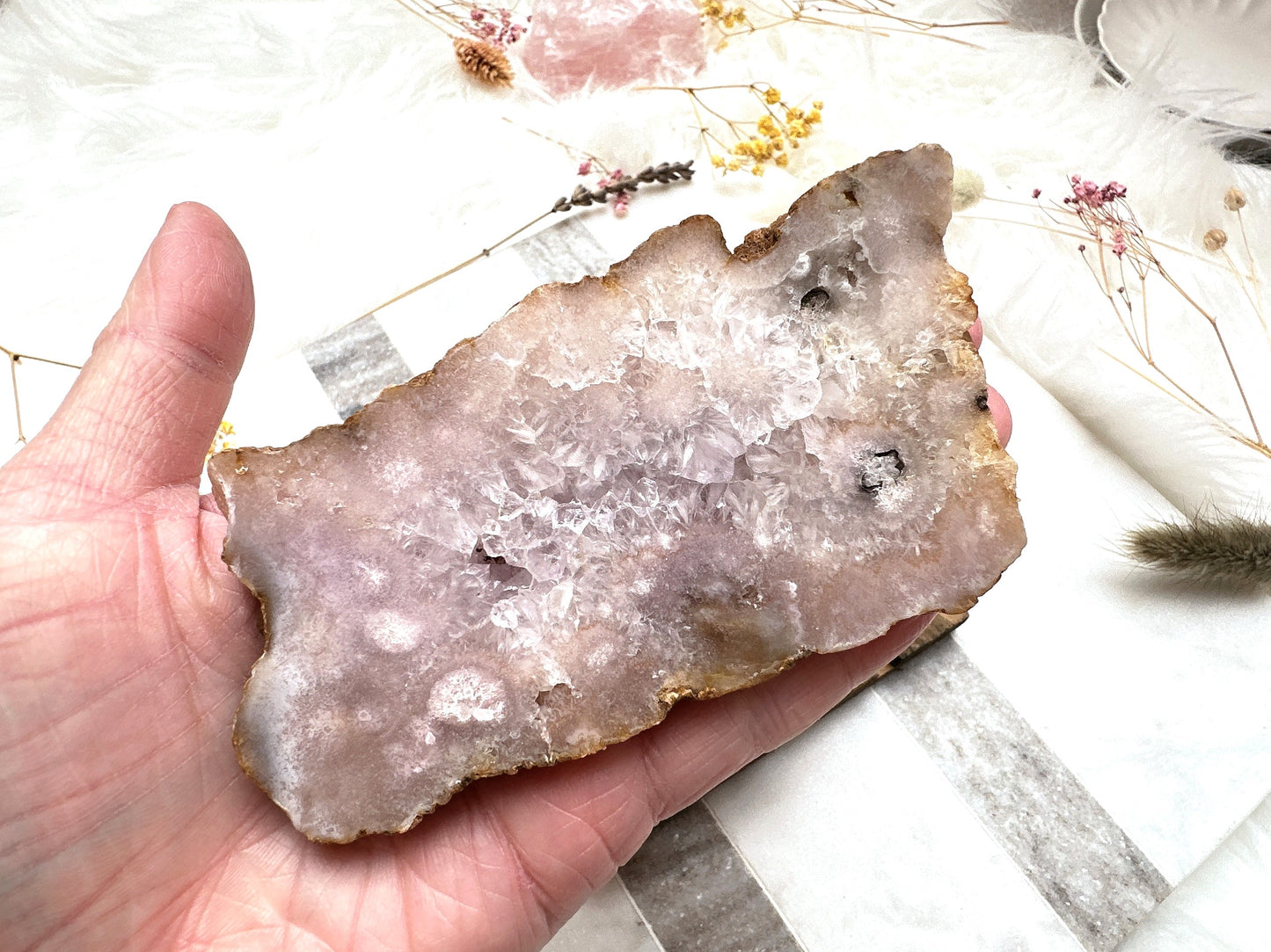Pink Amethyst with Flower Agate Slab