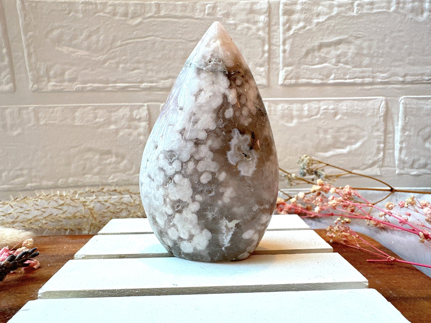 Pink Amethyst with Flower Agate Flame