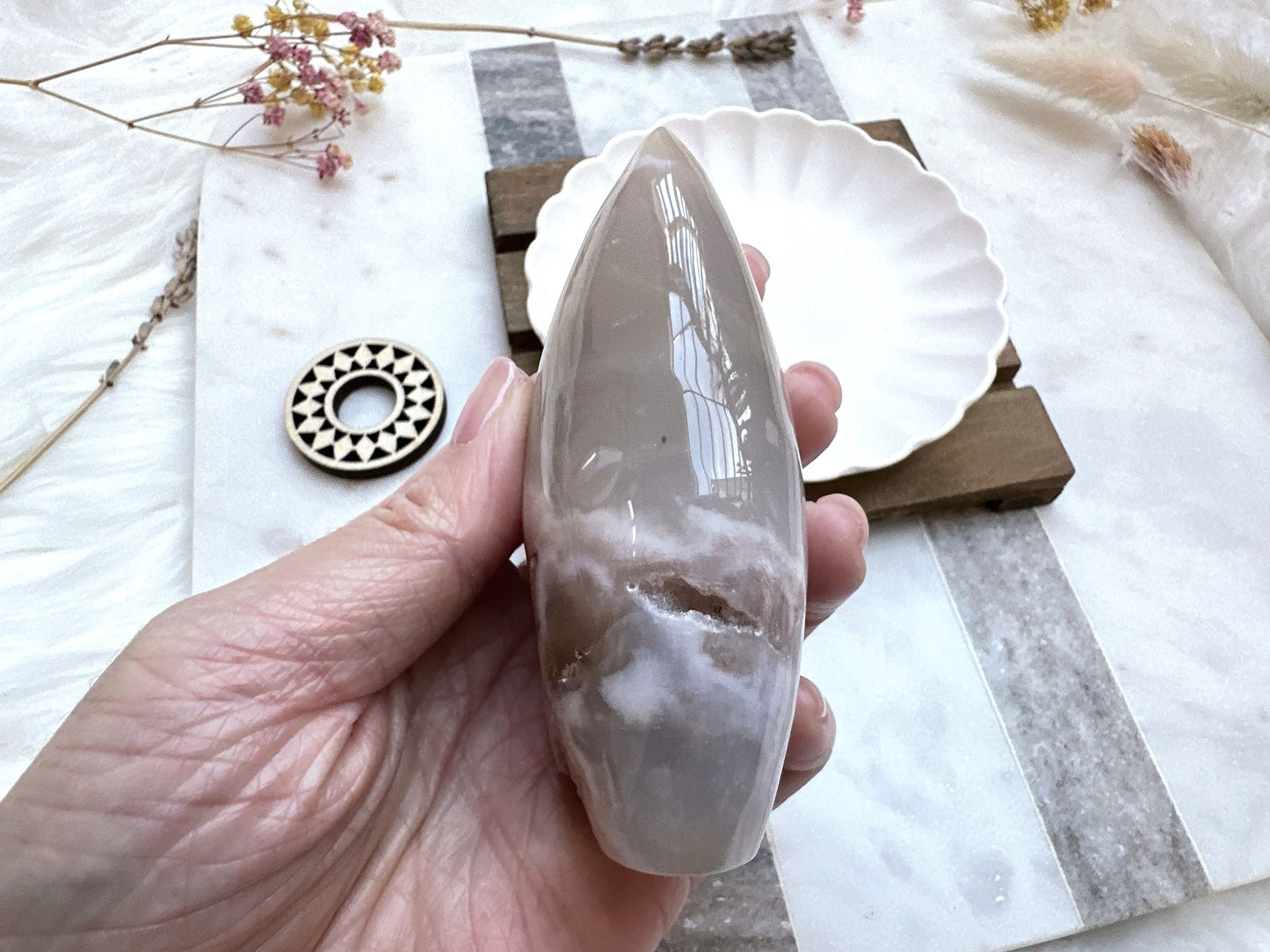Pink Amethyst with Flower Agate Flame