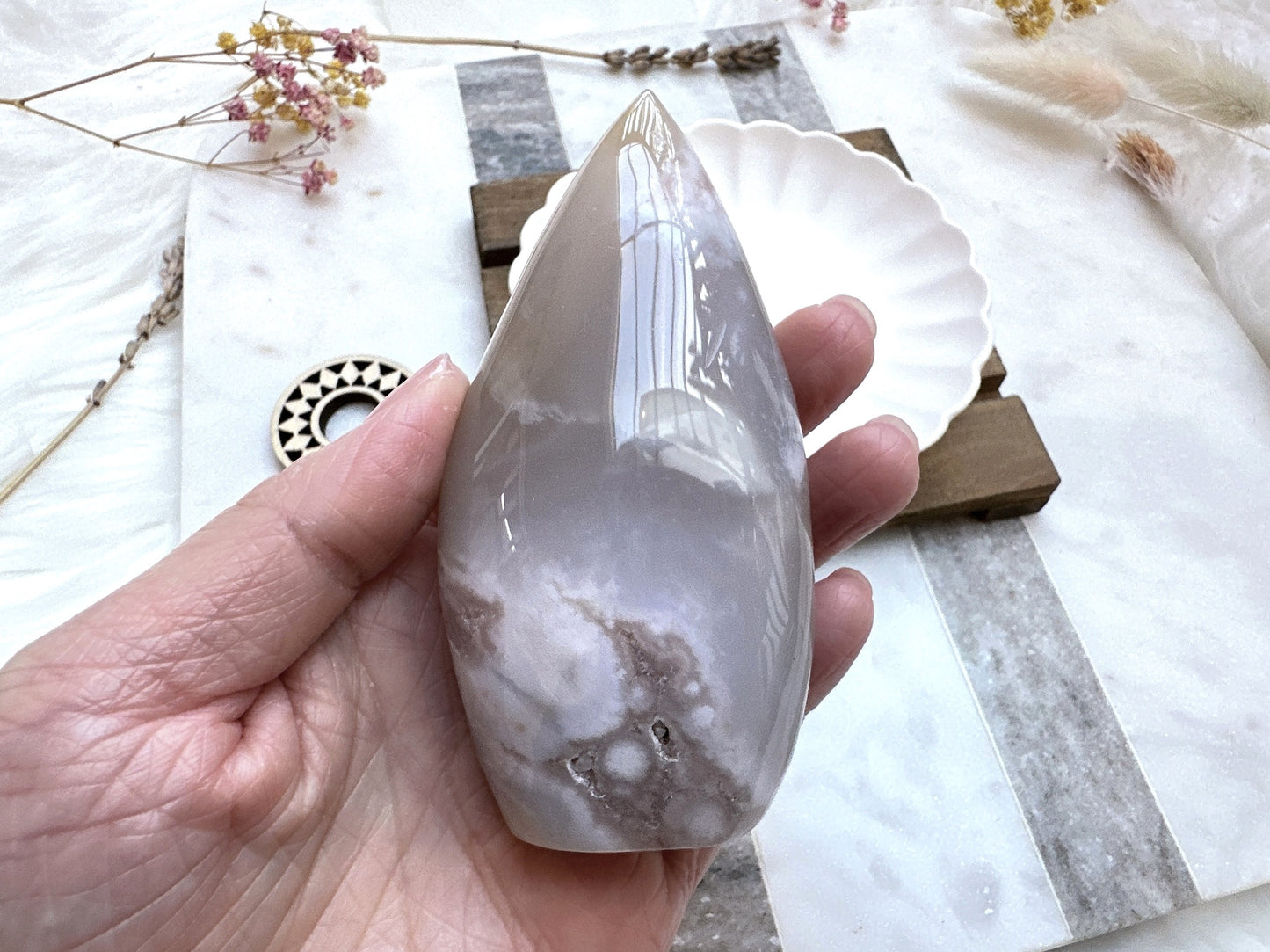 Pink Amethyst with Flower Agate Flame