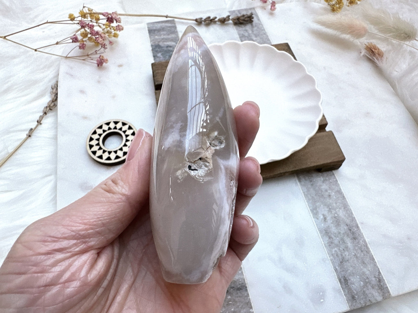 Pink Amethyst with Flower Agate Flame