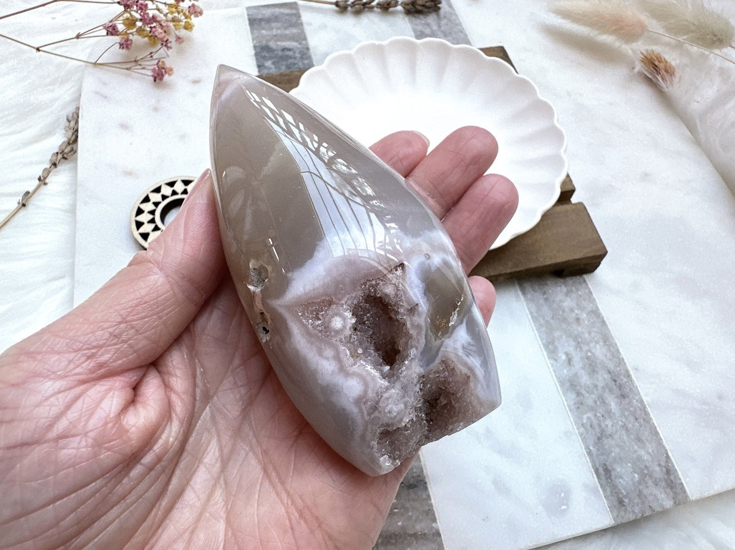 Pink Amethyst with Flower Agate Flame