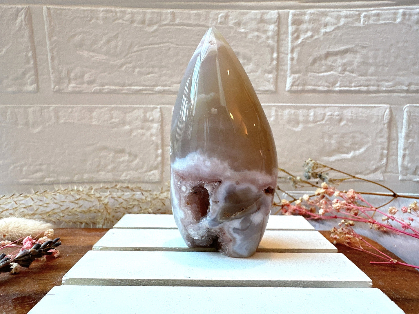 Pink Amethyst with Flower Agate Flame