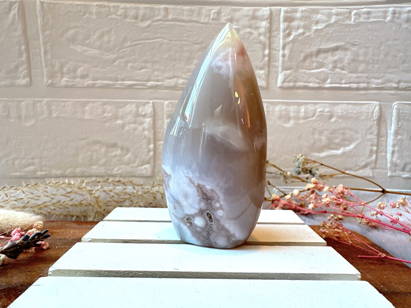 Pink Amethyst with Flower Agate Flame