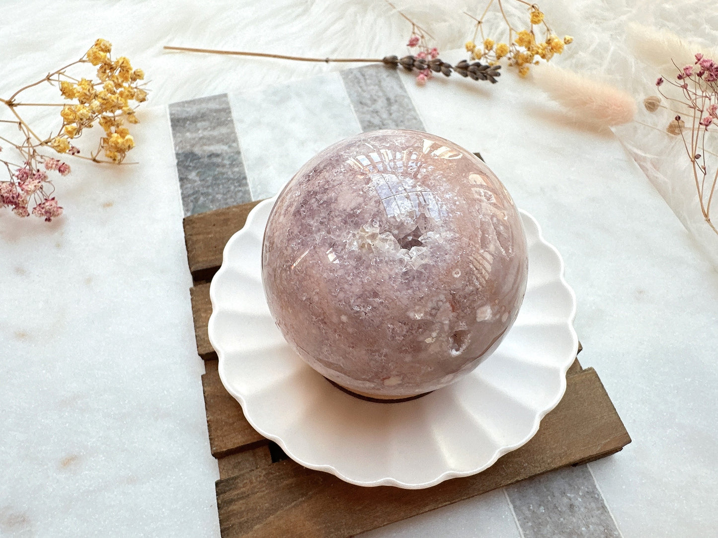 Pink Amethyst with Flower Agate Sphere