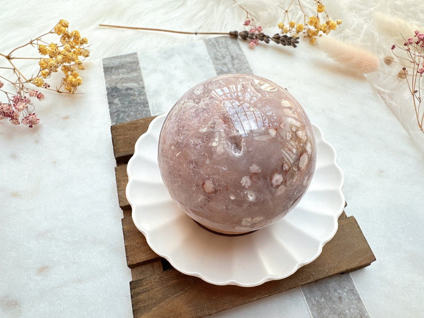 Pink Amethyst with Flower Agate Sphere