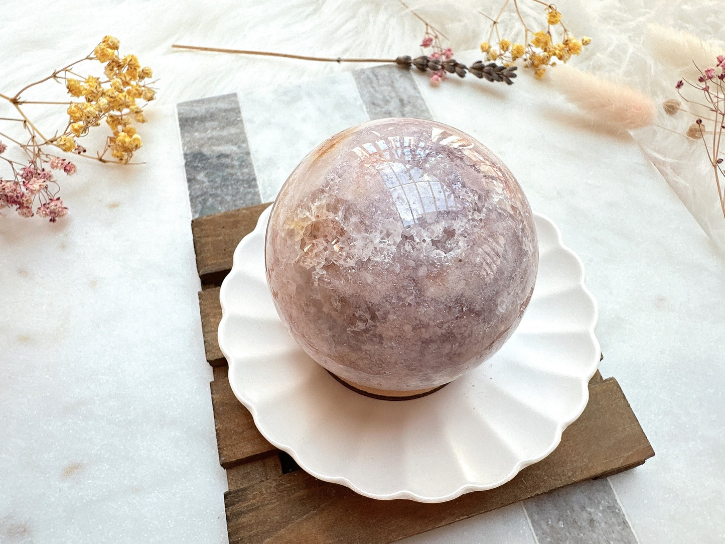Pink Amethyst with Flower Agate Sphere