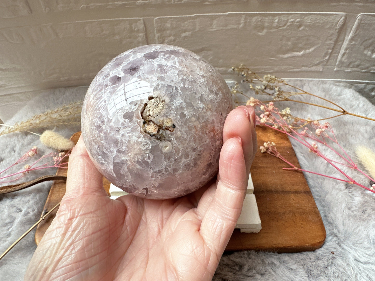 Pink Amethyst with Flower Agate Sphere