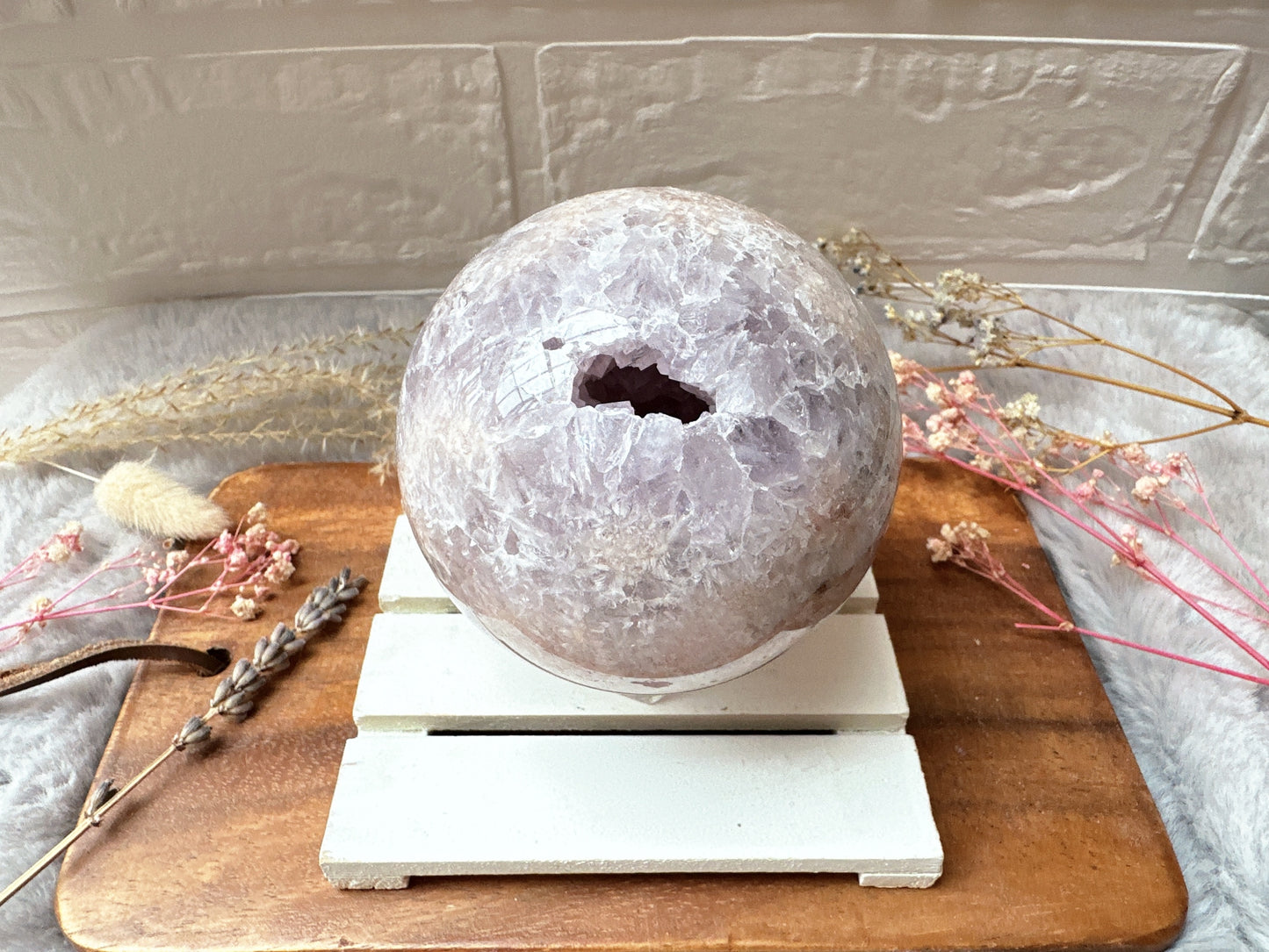 Pink Amethyst with Flower Agate Sphere