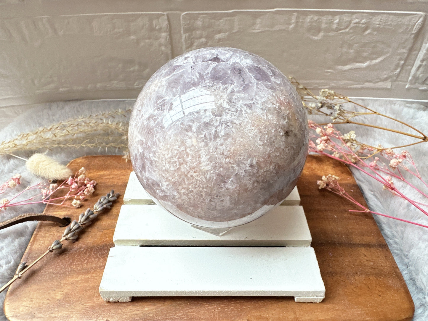 Pink Amethyst with Flower Agate Sphere