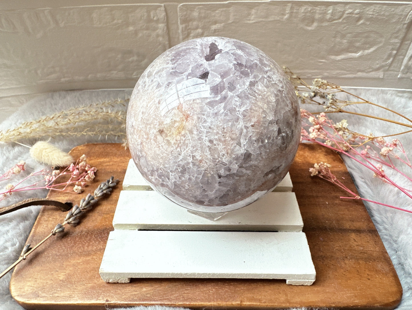Pink Amethyst with Flower Agate Sphere