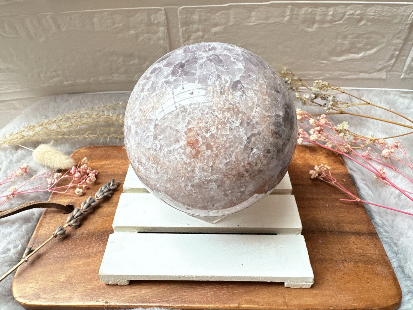 Pink Amethyst with Flower Agate Sphere
