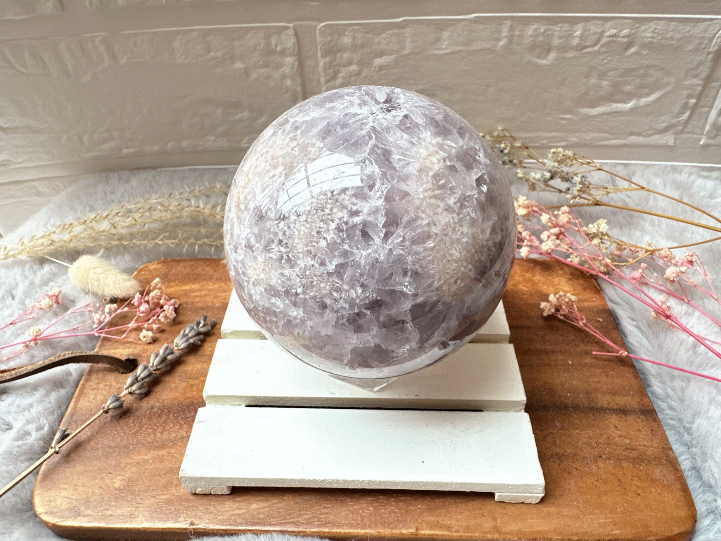 Pink Amethyst with Flower Agate Sphere
