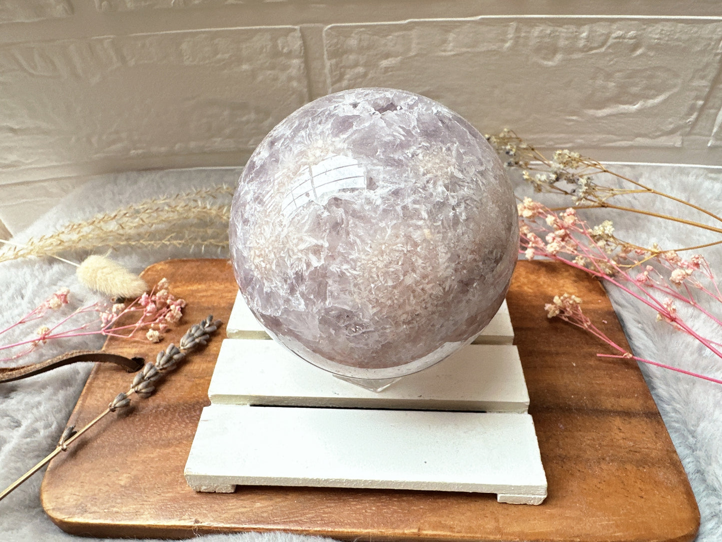 Pink Amethyst with Flower Agate Sphere