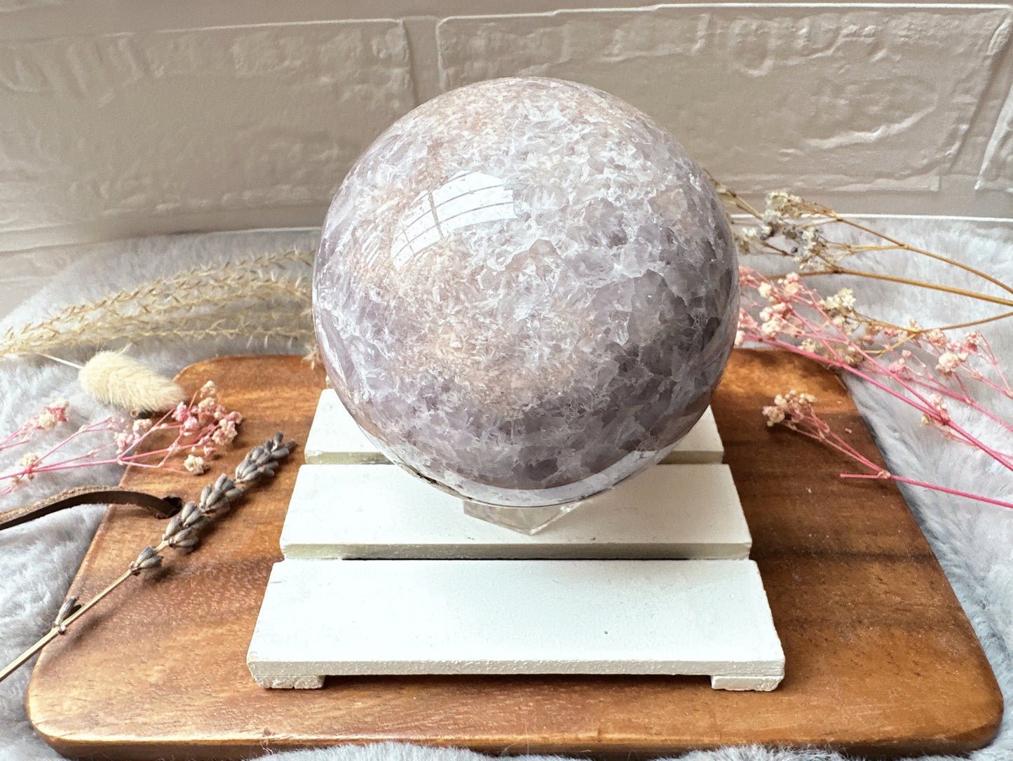 Pink Amethyst with Flower Agate Sphere