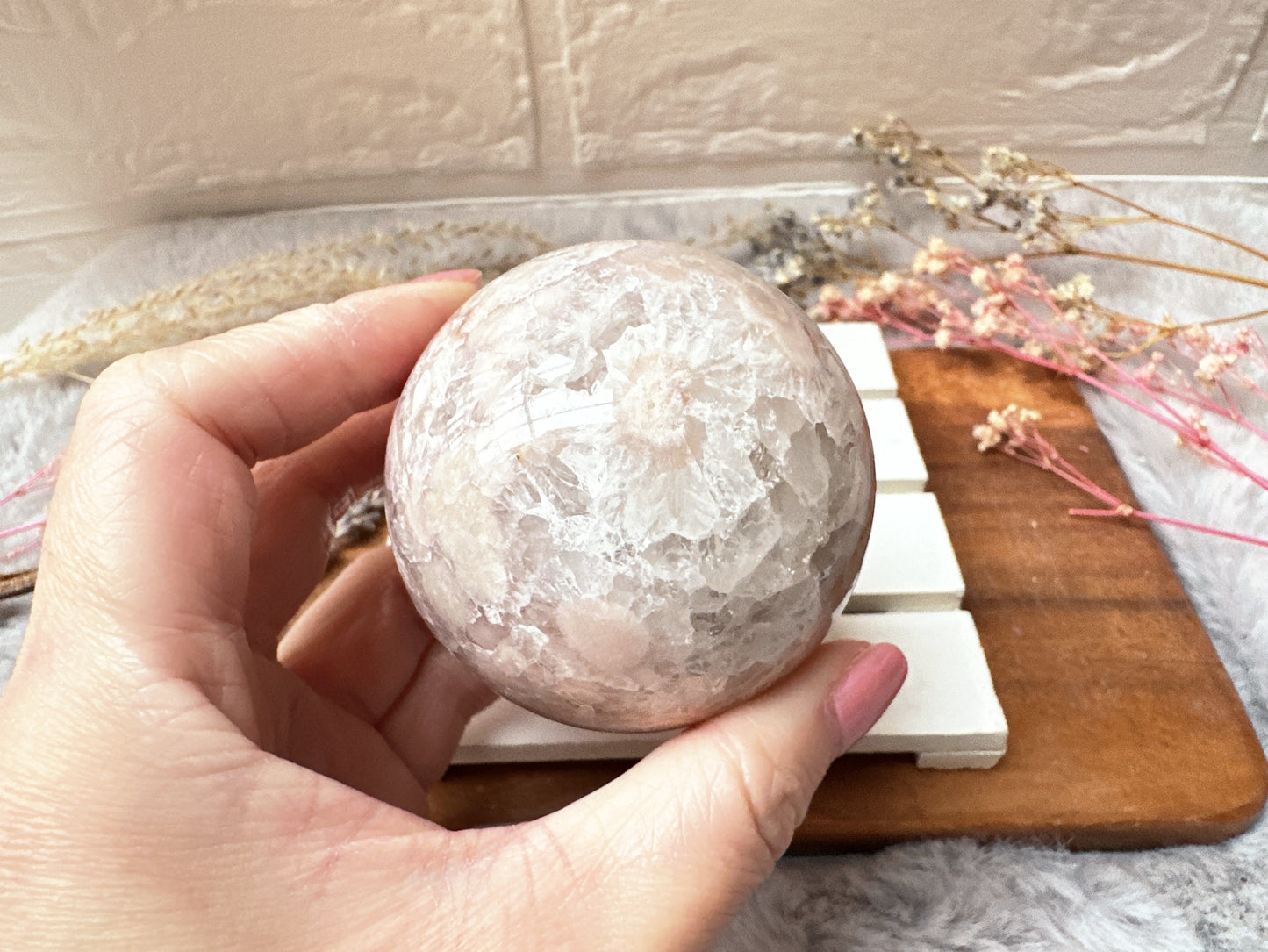 Pink Amethyst with Flower Agate Sphere