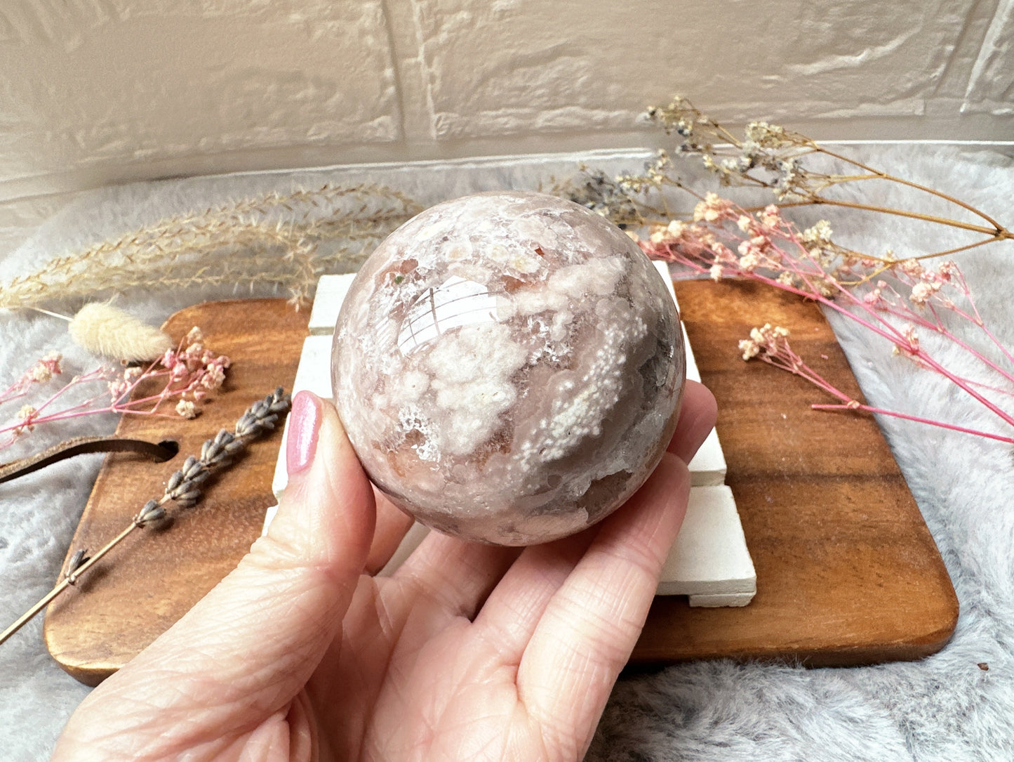 Pink Amethyst with Flower Agate Sphere