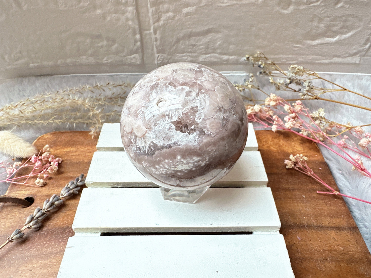 Pink Amethyst with Flower Agate Sphere