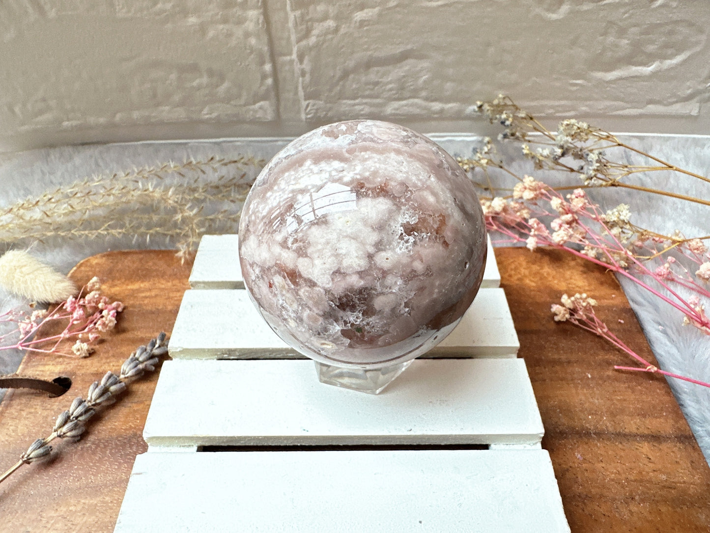 Pink Amethyst with Flower Agate Sphere