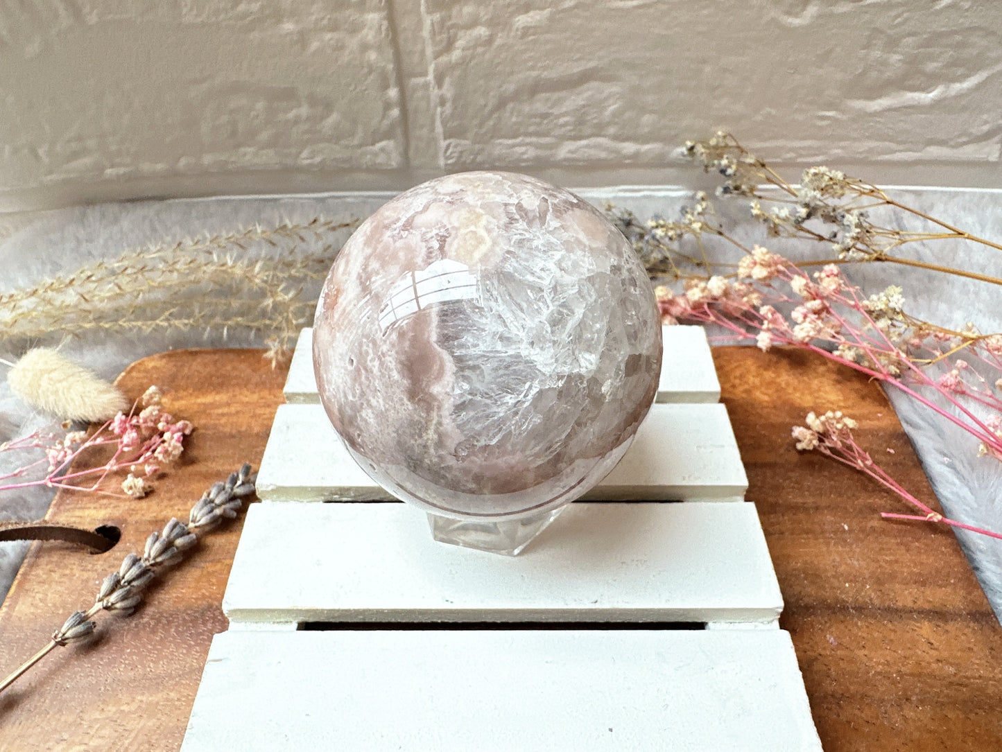 Pink Amethyst with Flower Agate Sphere