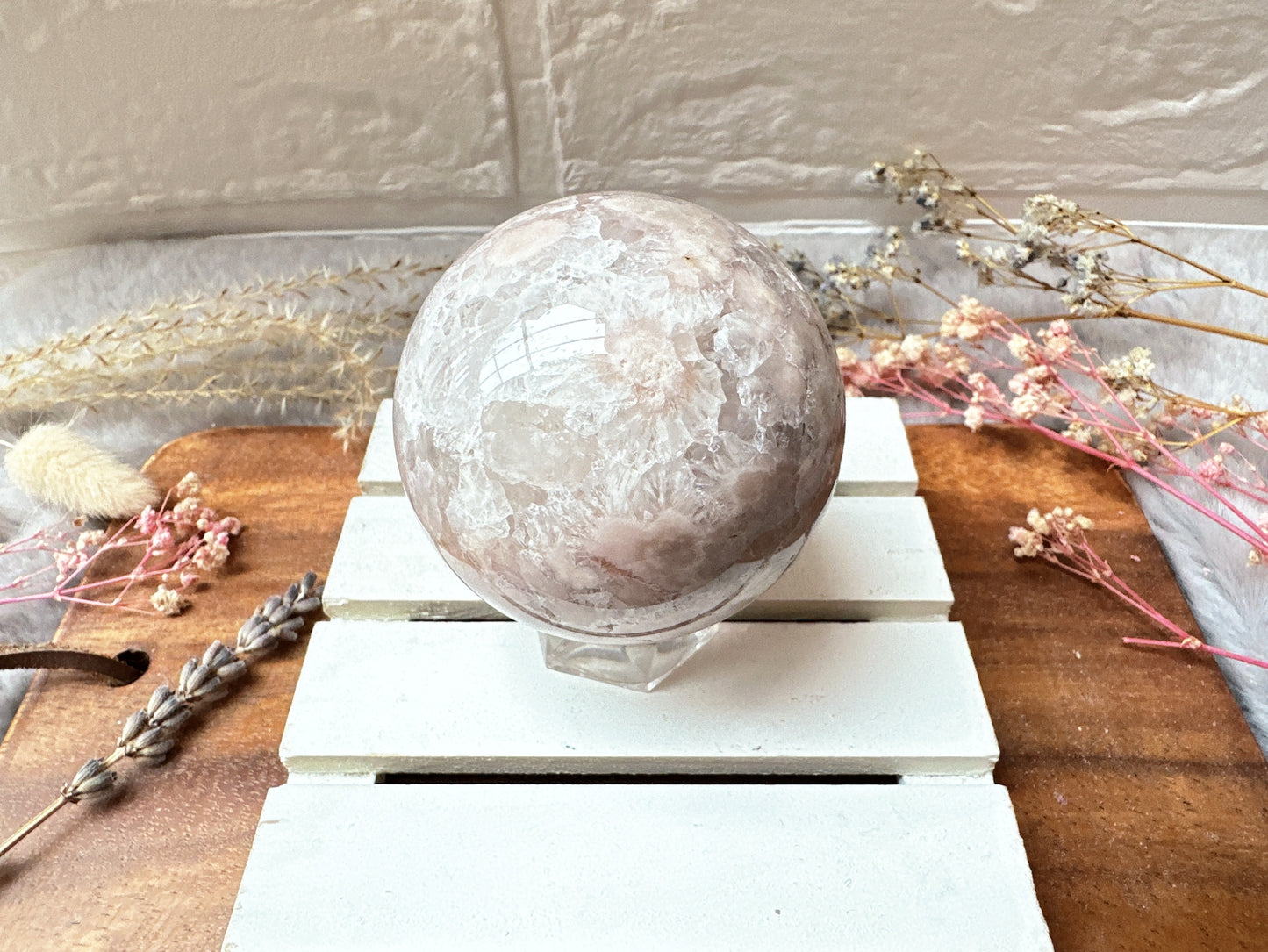 Pink Amethyst with Flower Agate Sphere