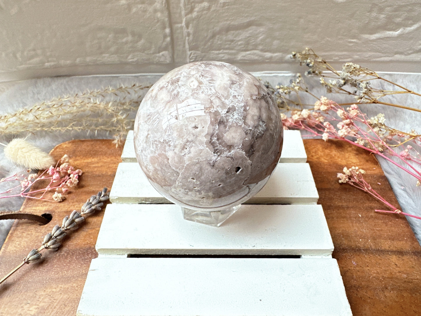 Pink Amethyst with Flower Agate Sphere