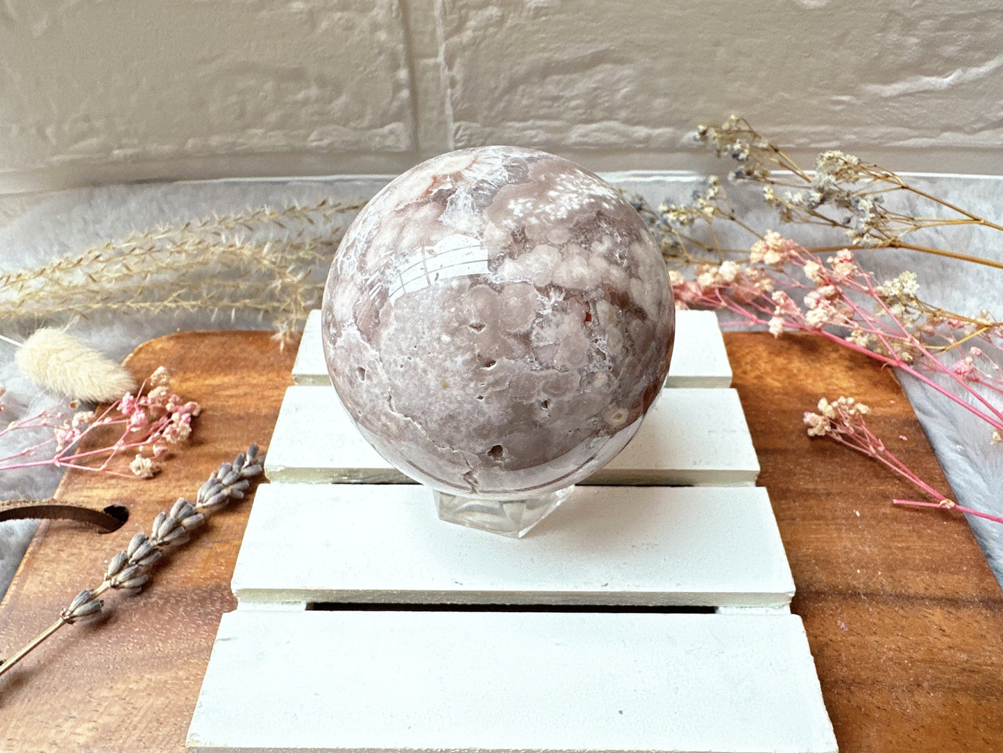 Pink Amethyst with Flower Agate Sphere