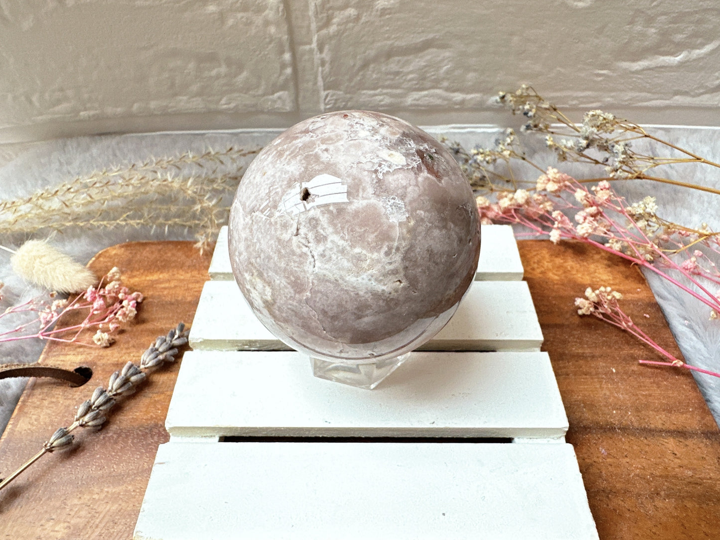 Pink Amethyst with Flower Agate Sphere