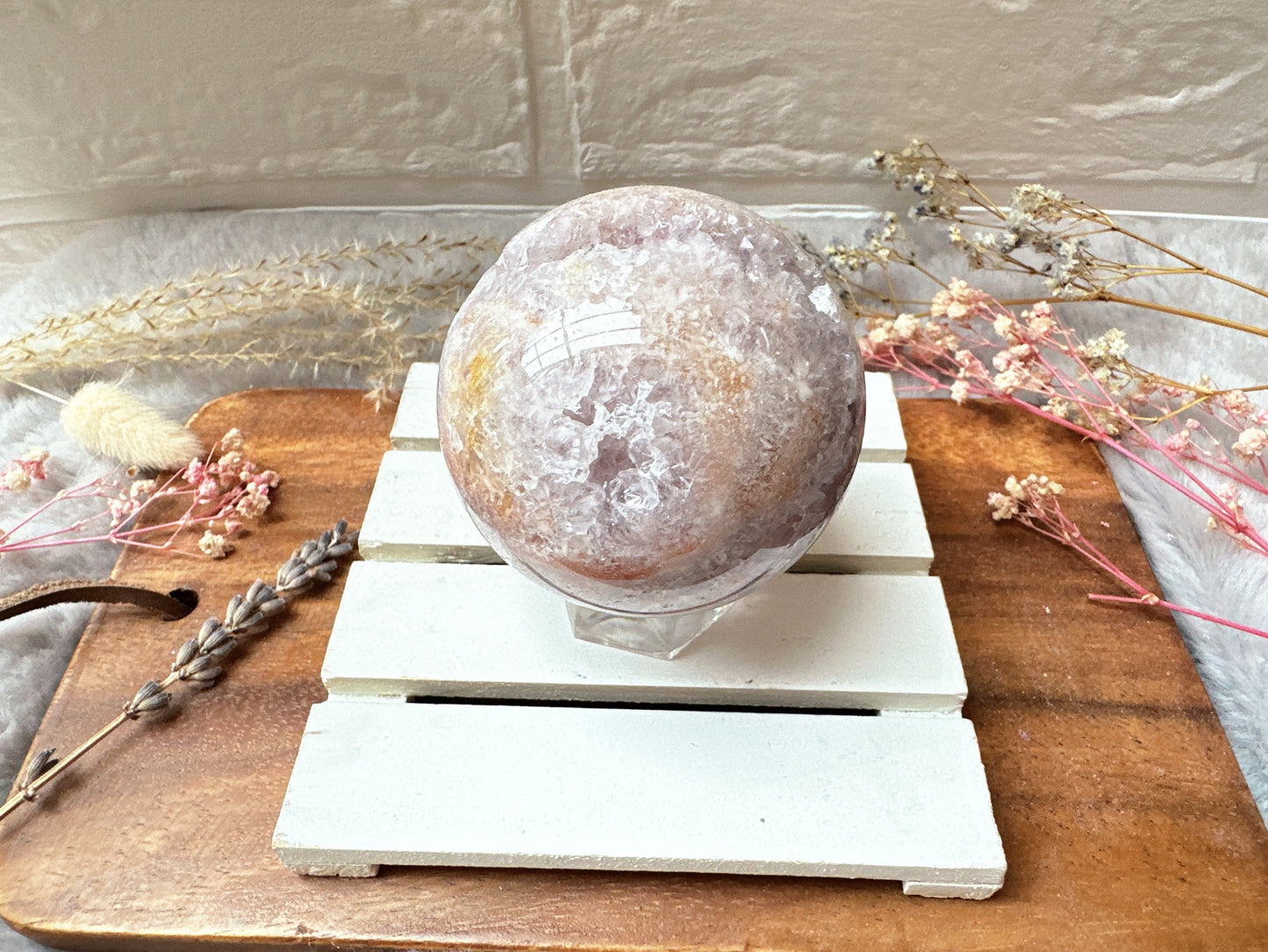Pink Amethyst with Flower Agate Sphere
