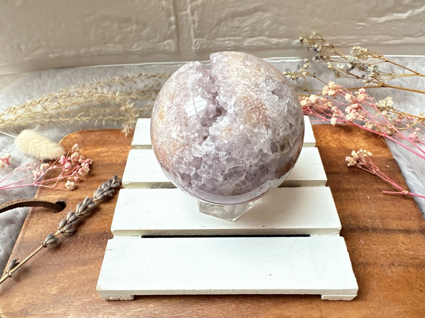 Pink Amethyst with Flower Agate Sphere