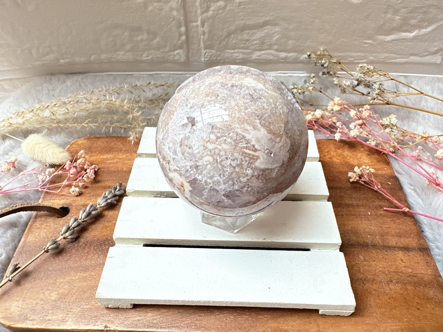 Pink Amethyst with Flower Agate Sphere