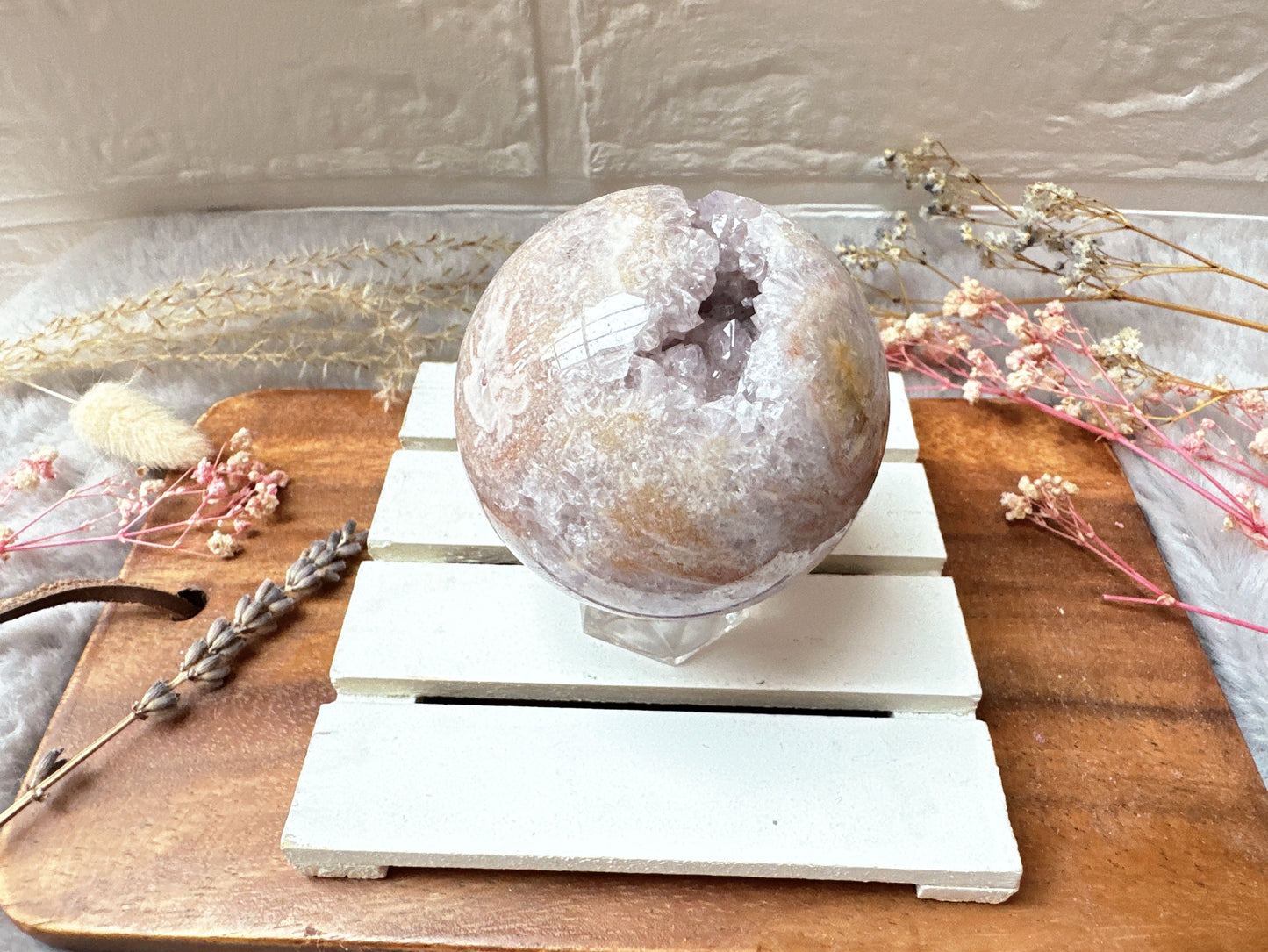 Pink Amethyst with Flower Agate Sphere