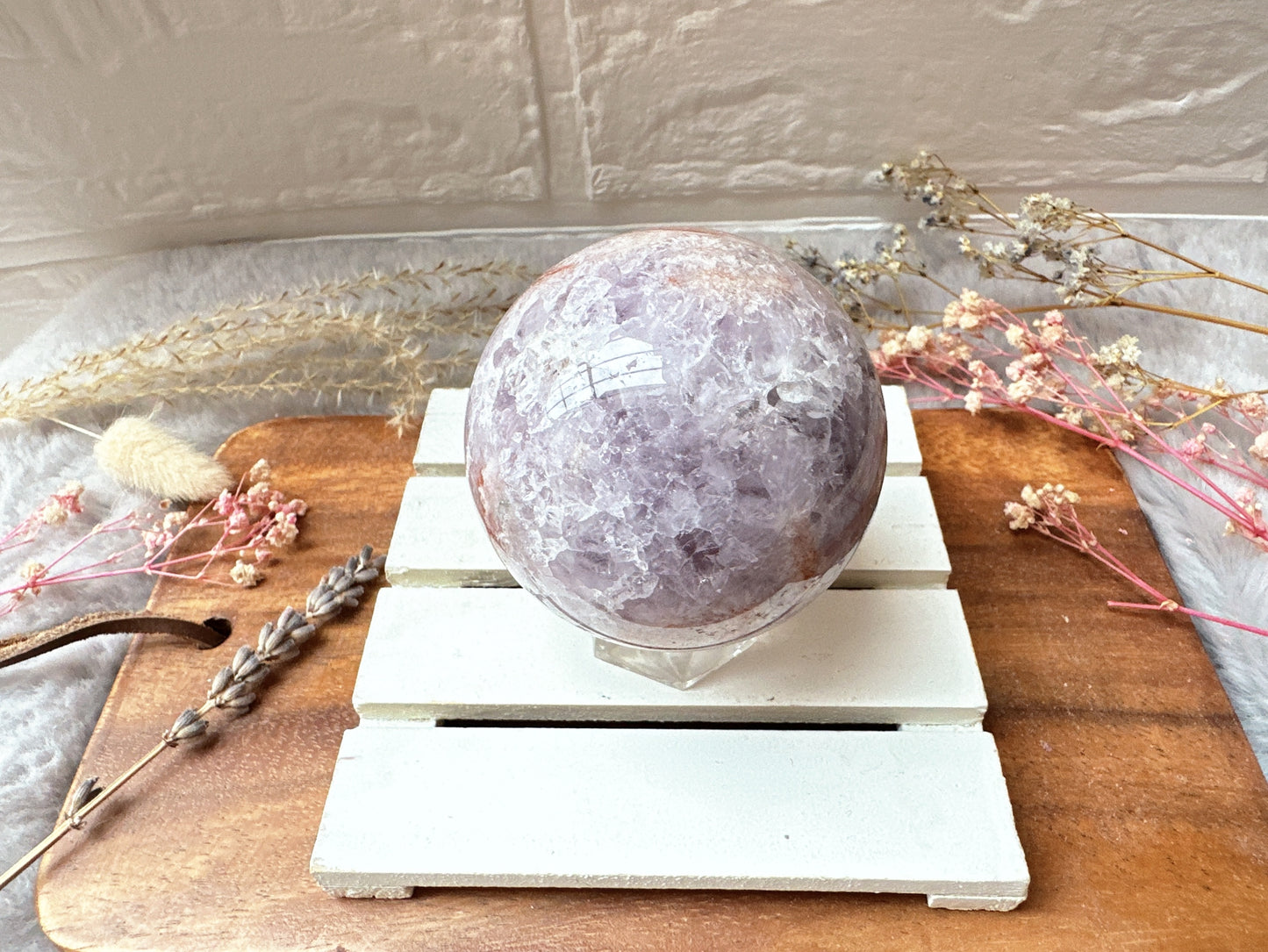 Pink Amethyst with Flower Agate Sphere