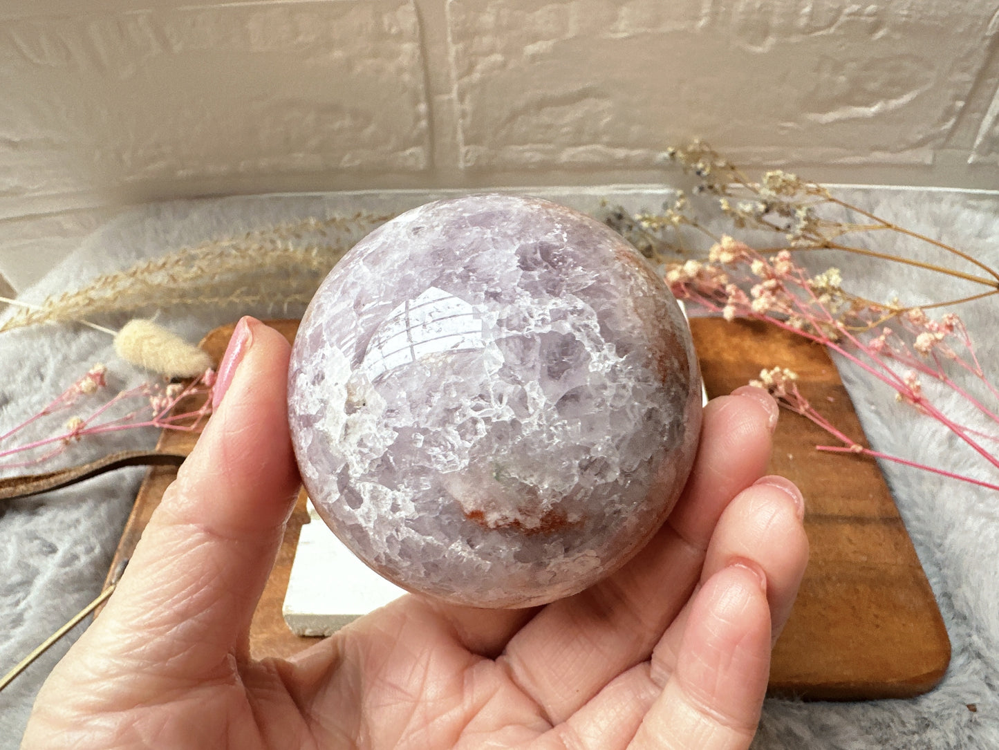 Pink Amethyst with Flower Agate Sphere