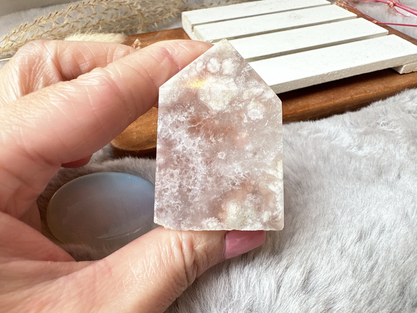 Small Pink Amethyst with Flower Agate Tower Obelisk