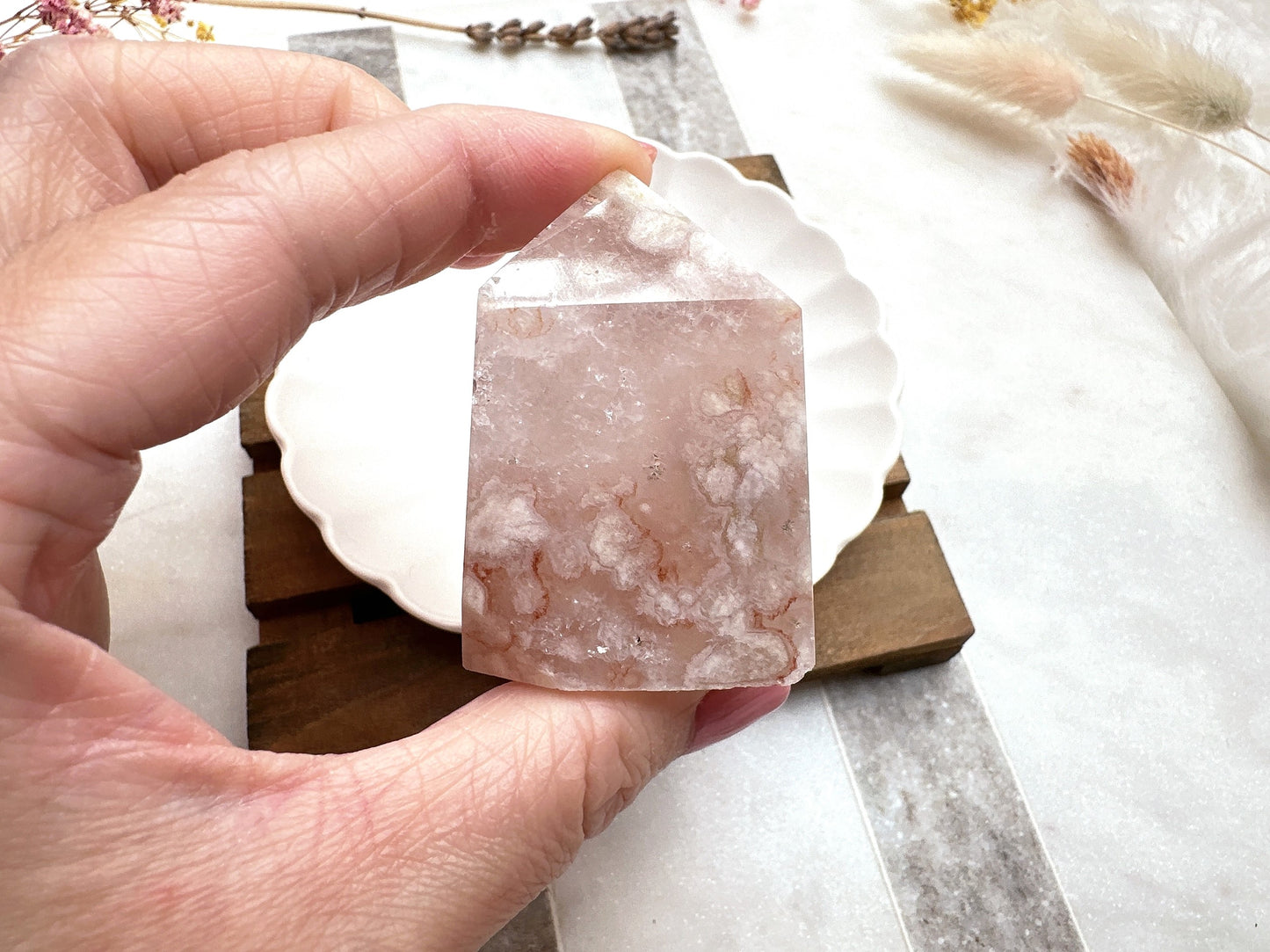 Small Pink Amethyst with Flower Agate Tower Obelisk