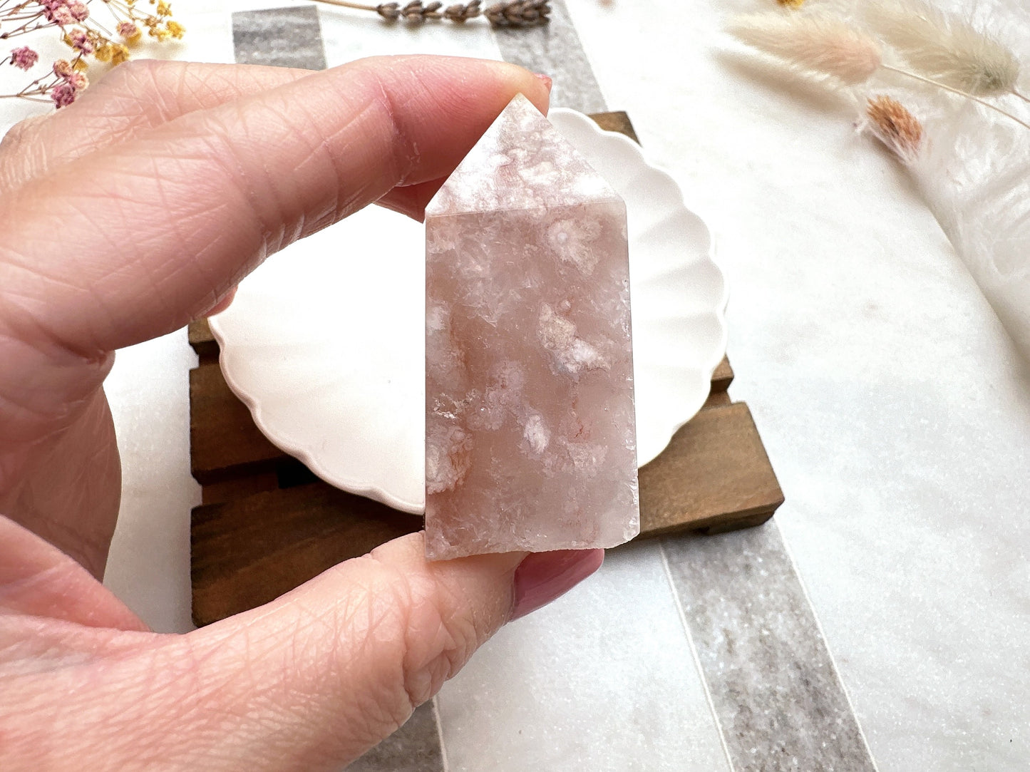 Small Pink Amethyst with Flower Agate Tower Obelisk