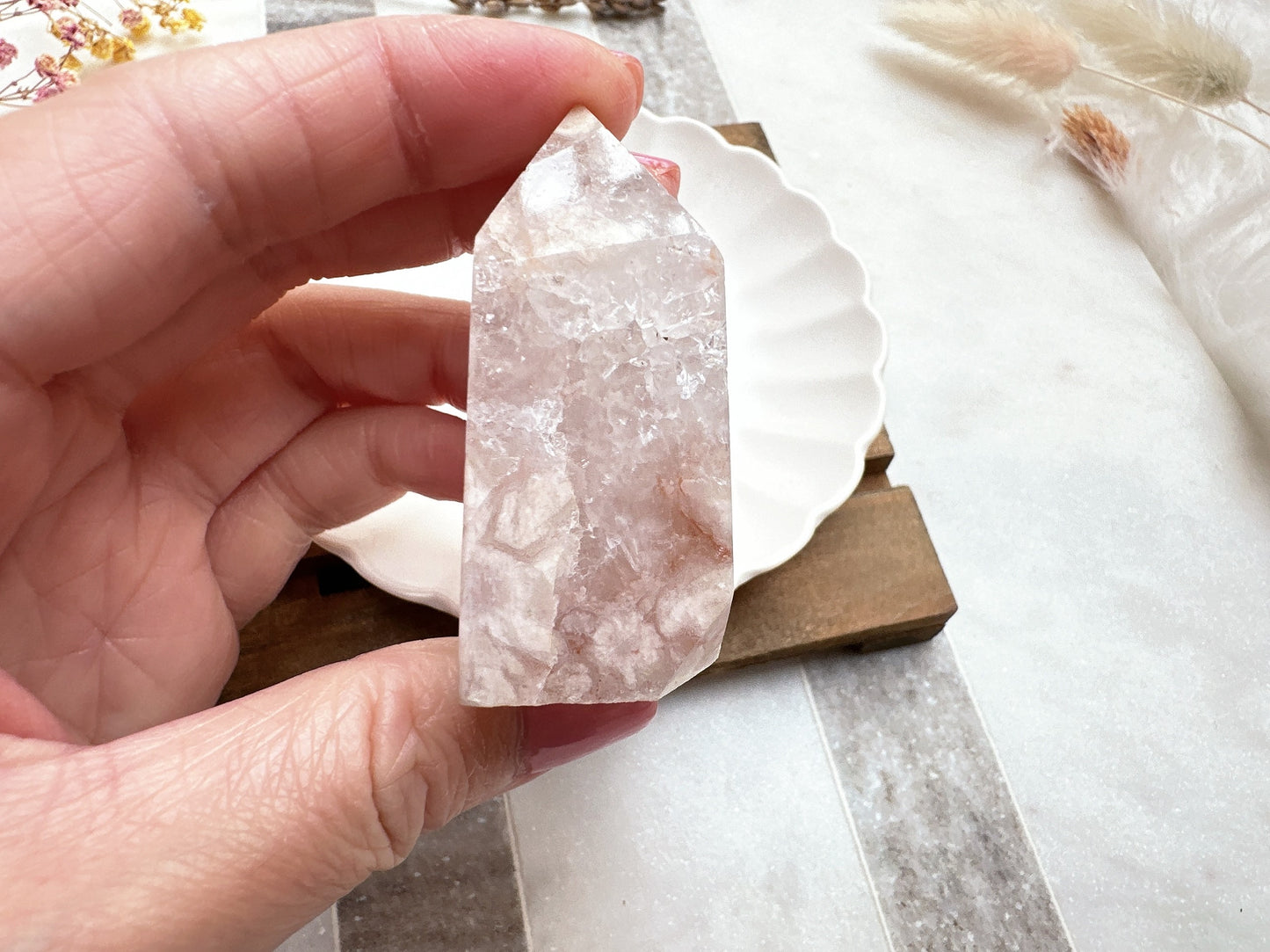 Small Pink Amethyst with Flower Agate Tower Obelisk