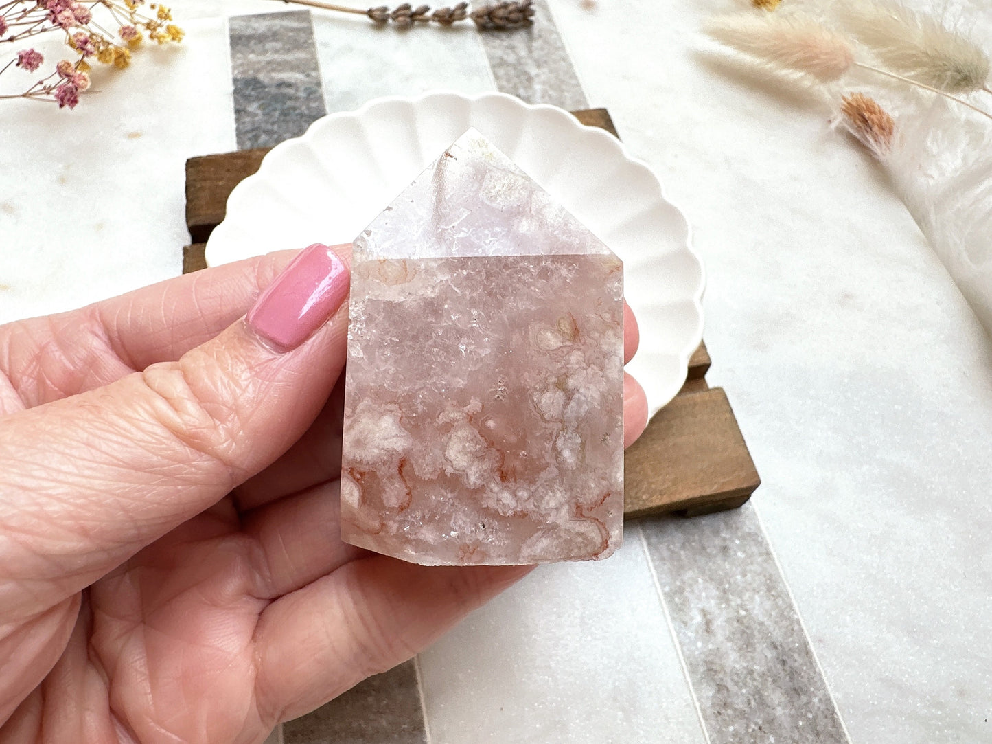 Small Pink Amethyst with Flower Agate Tower Obelisk