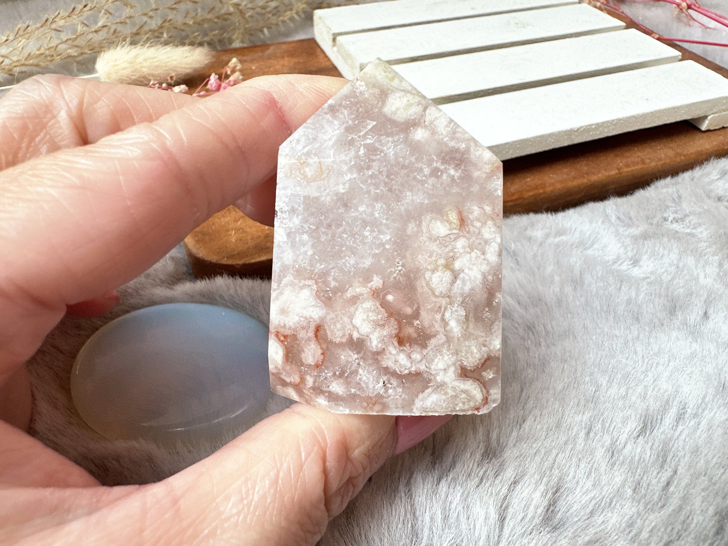 Small Pink Amethyst with Flower Agate Tower Obelisk