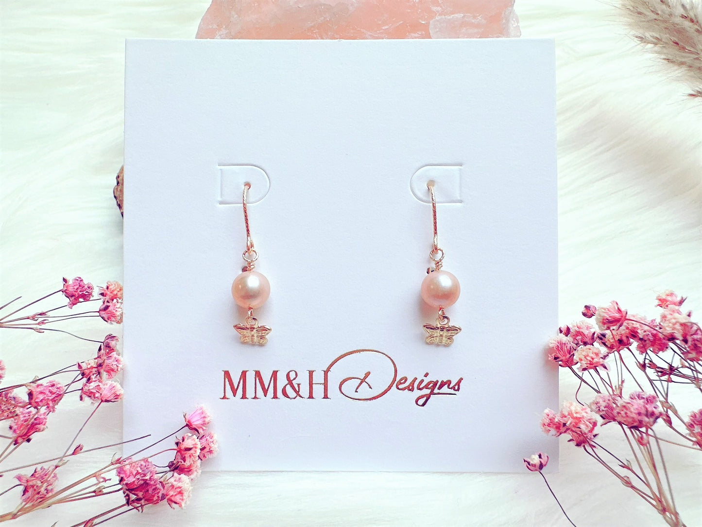 Light Purple Freshwater Pearl Earrings with Butterfly Charm