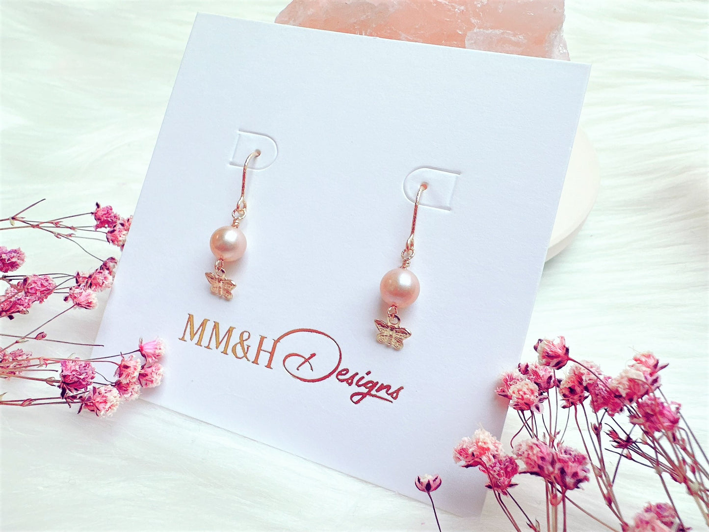 Light Purple Freshwater Pearl Earrings with Butterfly Charm