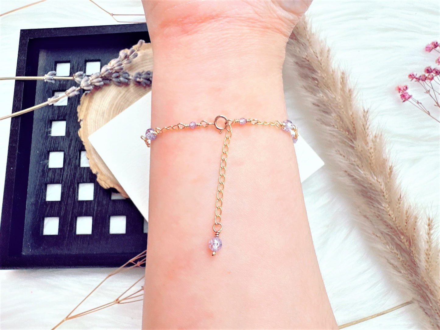 Light Purple Zircon Gold Chain Bracelet