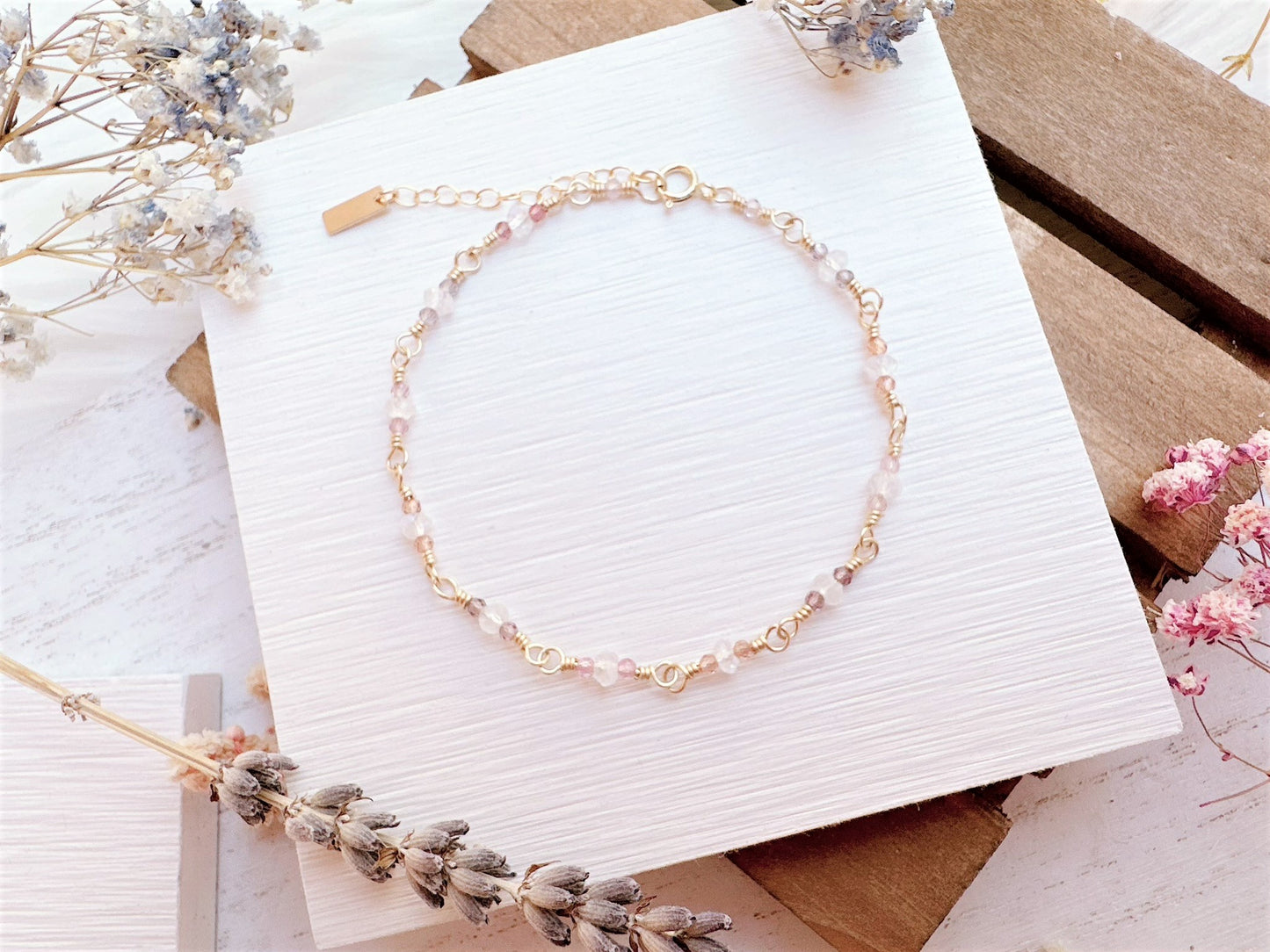 Mini Rainbow Moonstone and Spinel Bracelet