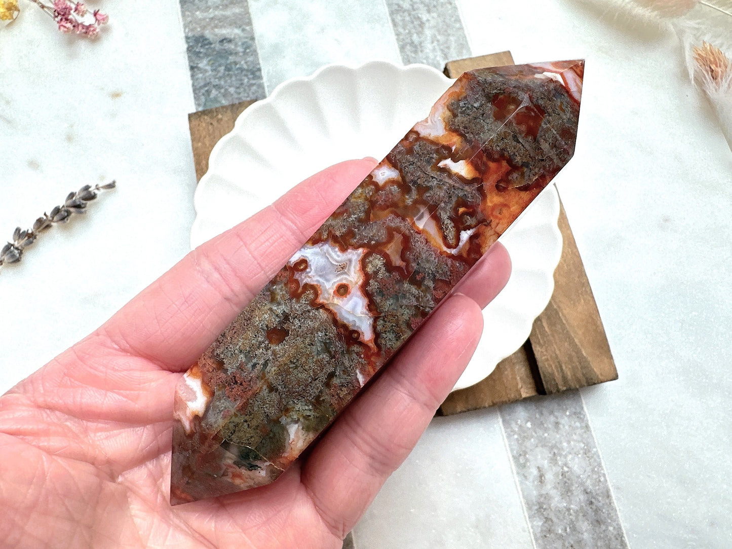 Red Moss Agate Double Terminated Point