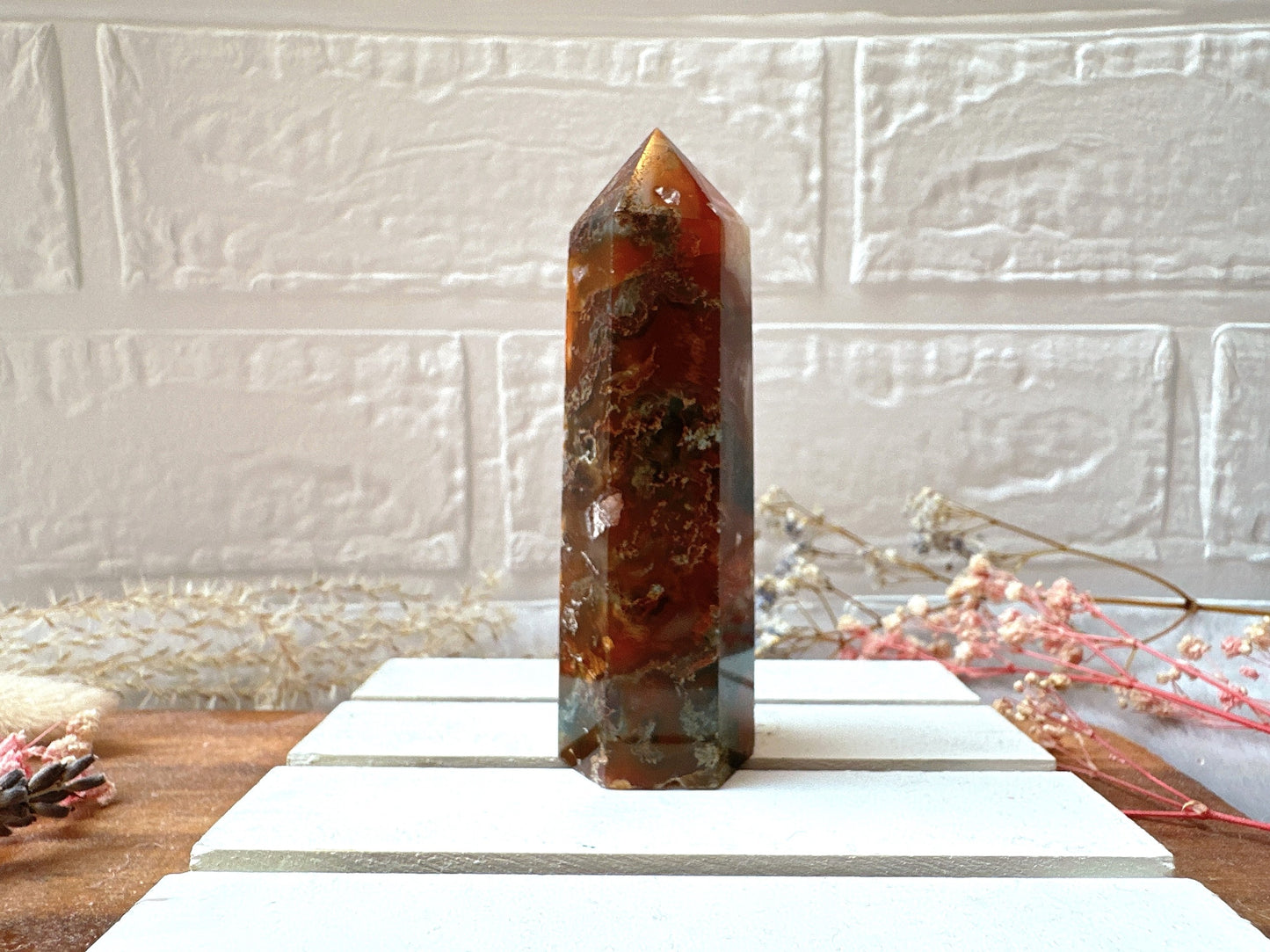 Small Red Moss Agate Tower Obelisk