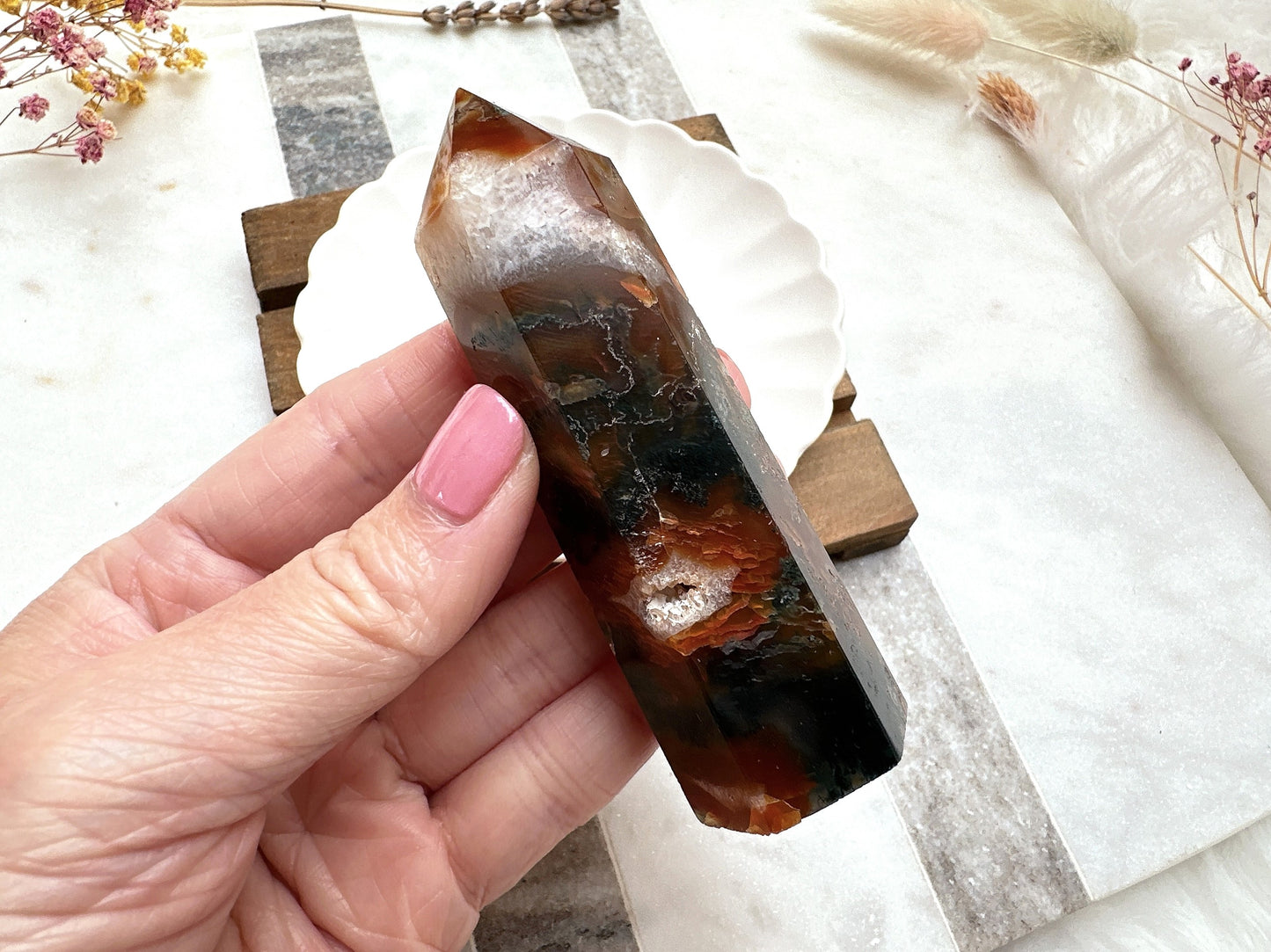 Small Red Moss Agate Tower Obelisk